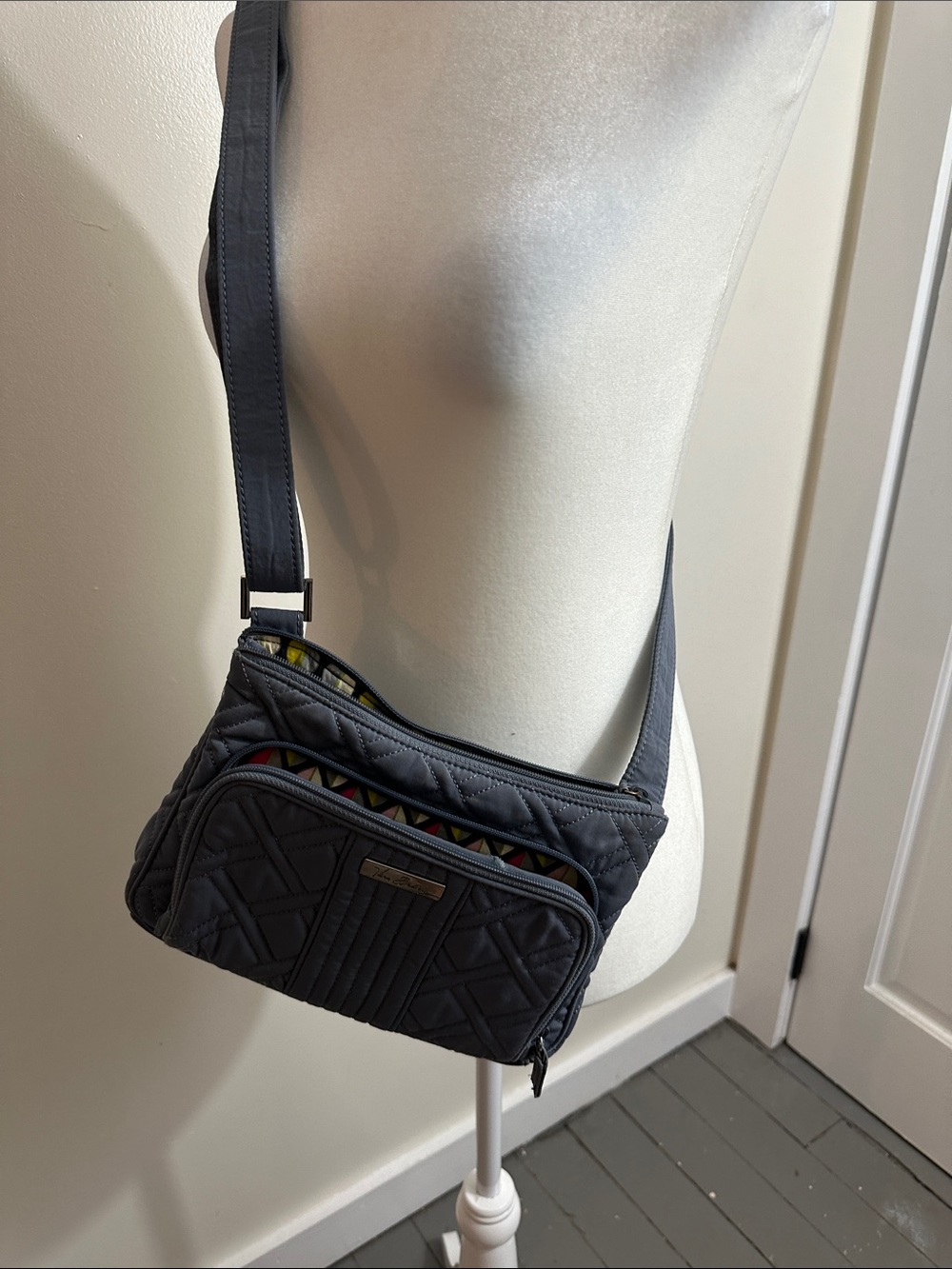 Vera Bradley Quilted Black Crossbody Bag with Geometric Trim